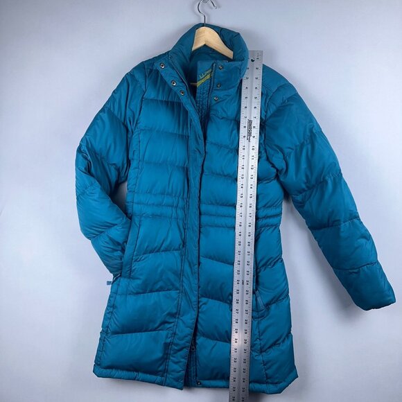 L.L.Bean Warm Down Long Jacket Coat Womens Size Small Full Zip Up Teal Blue - Picture 8 of 12